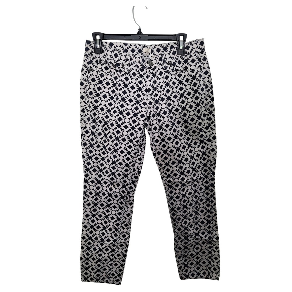 J.Crew Straight Leg Pants Women 29 Navy White Geometric Tribal Print Stretch